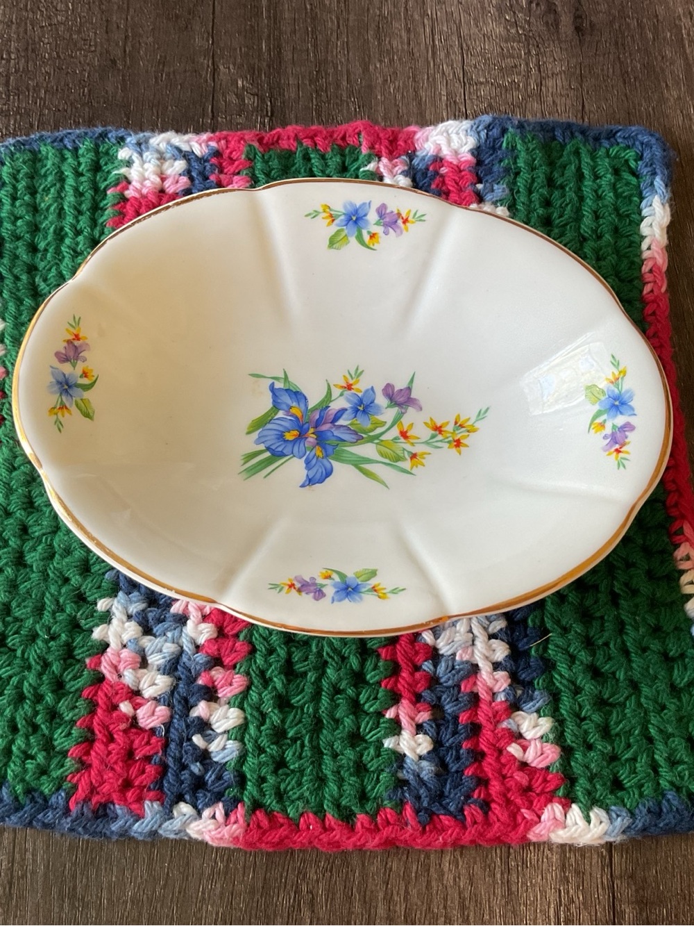 Vintage Royal Tara Hall Porcelain Serving Dish with Blue Floral Décor